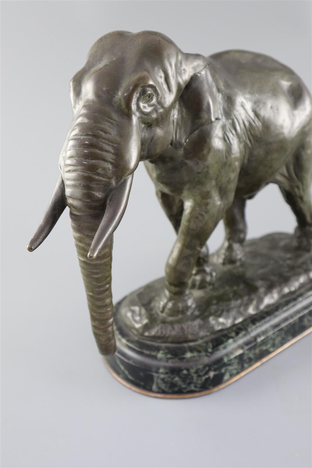 Alfred Barye (French, 1839-1882). A patinated bronze Elephant d’Asie, height 12.25in.